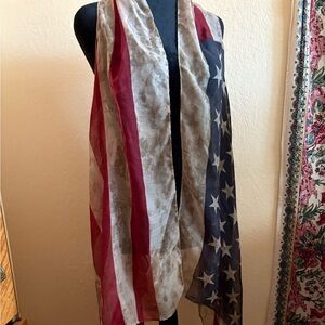 Patriotic shawl, muted red white and blue